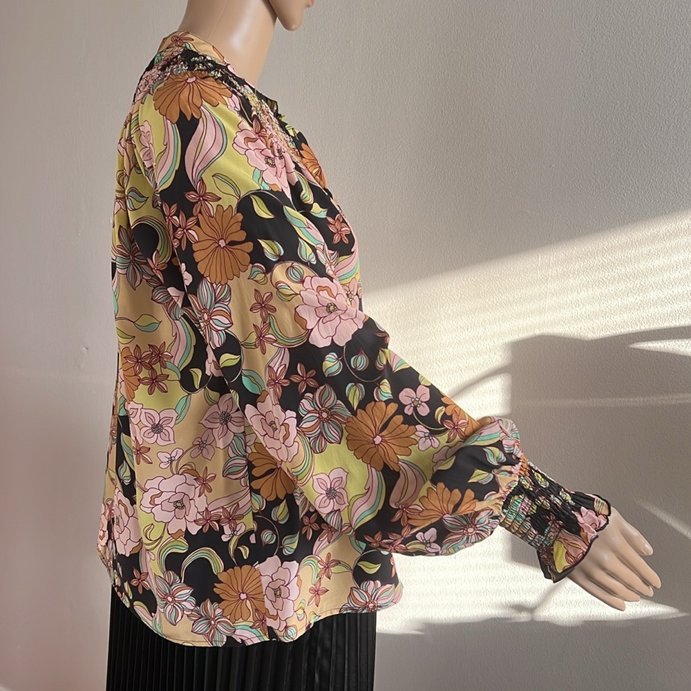 Johnny Was Love Diana Silk Floral Long Sleeve Blouse Boho Chic Size S - Picture 11 of 16